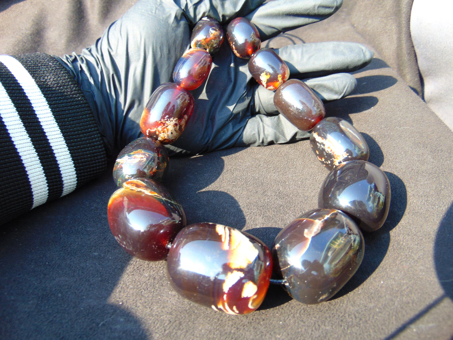 171 gr Small Necklace beads Indonesian Zebra Dark Blue Amber for Healing A795