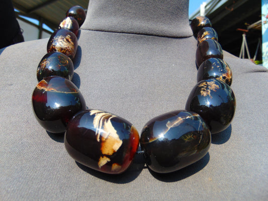 171 gr Small Necklace beads Indonesian Zebra Dark Blue Amber for Healing A795
