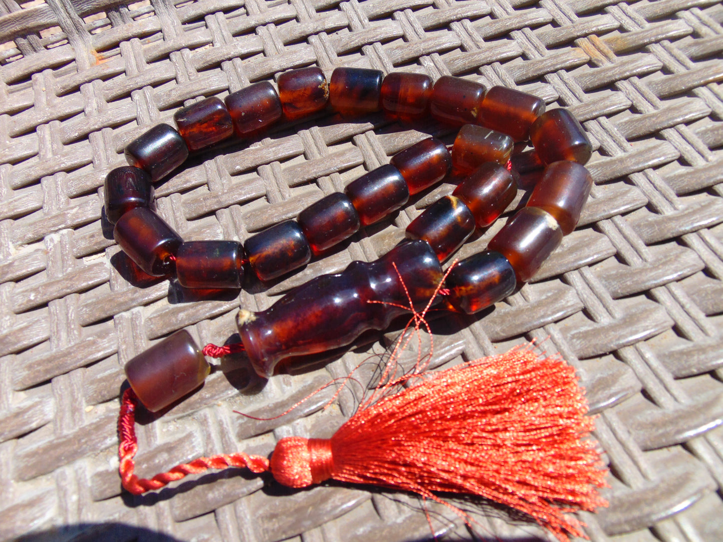 56 gr Komboloi Rosary 22+1 Beads Indonesian Red Blue Amber for Healing 26COA12