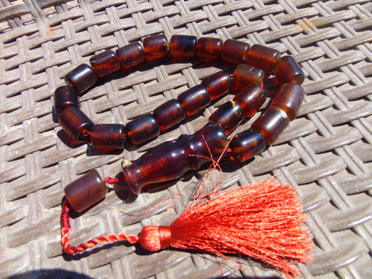 56 gr Komboloi Rosary 22+1 Beads Indonesian Red Blue Amber for Healing 26COA12