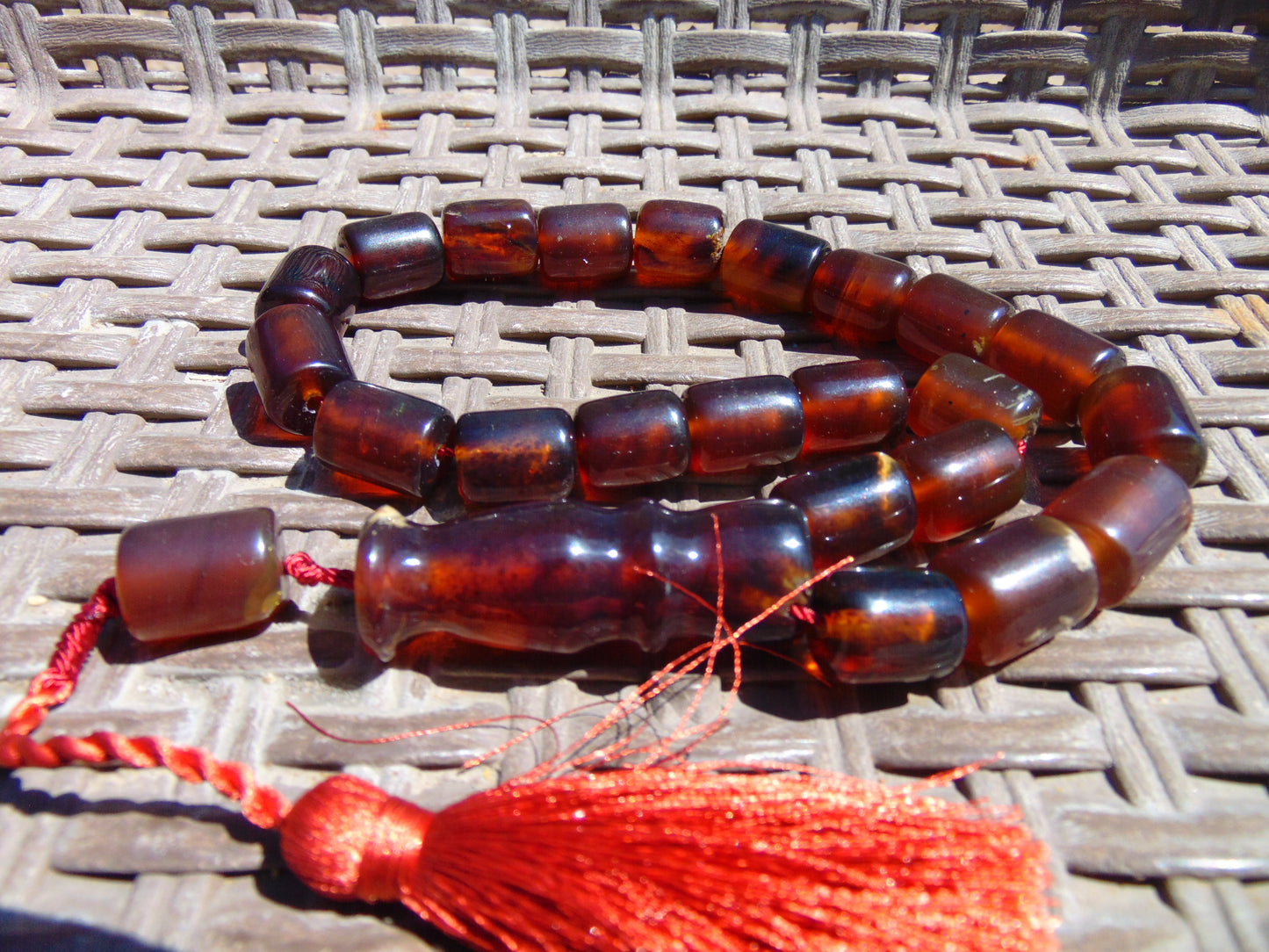 56 gr Komboloi Rosary 22+1 Beads Indonesian Red Blue Amber for Healing 26COA12