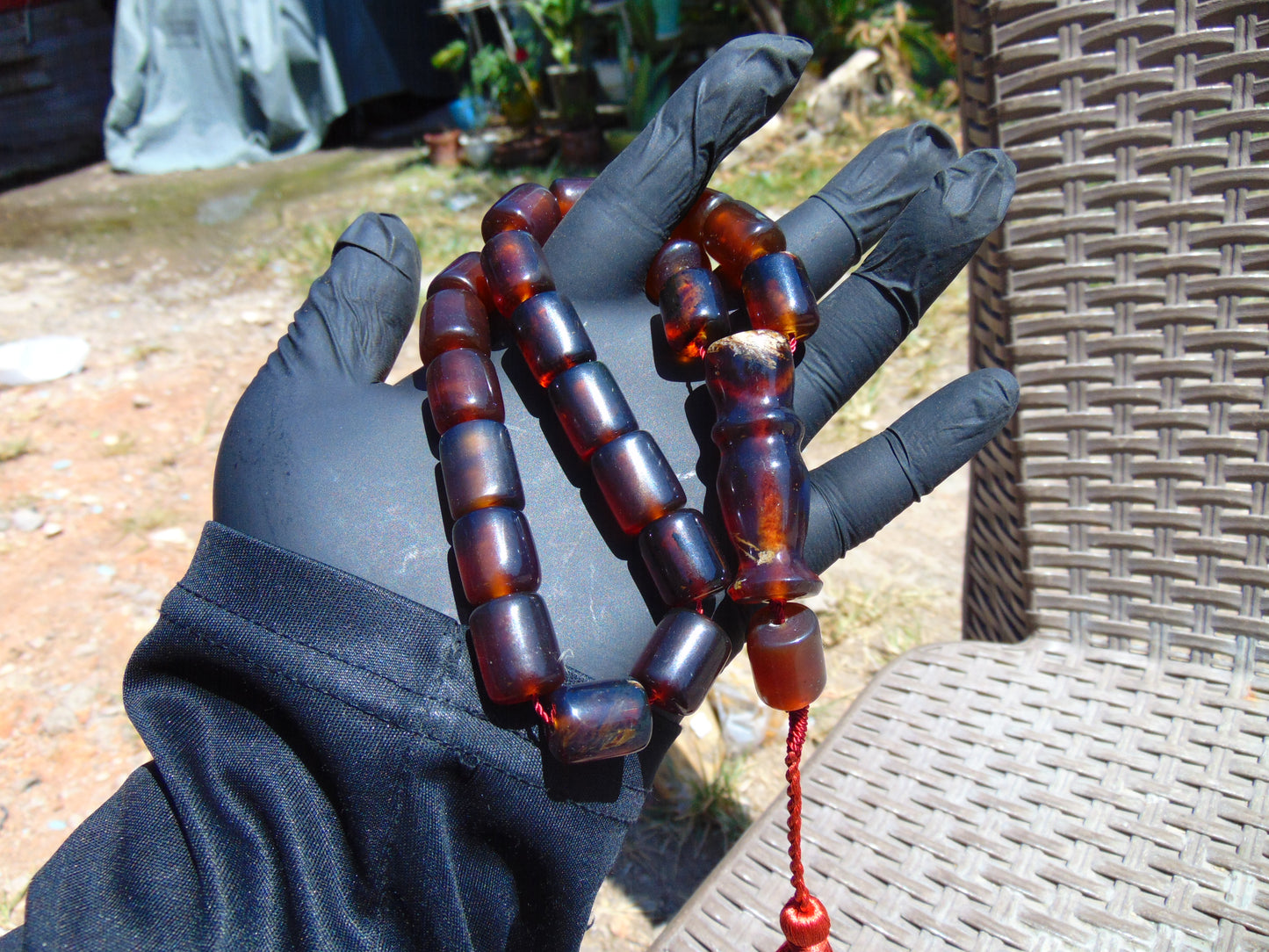 56 gr Komboloi Rosary 22+1 Beads Indonesian Red Blue Amber for Healing 26COA12