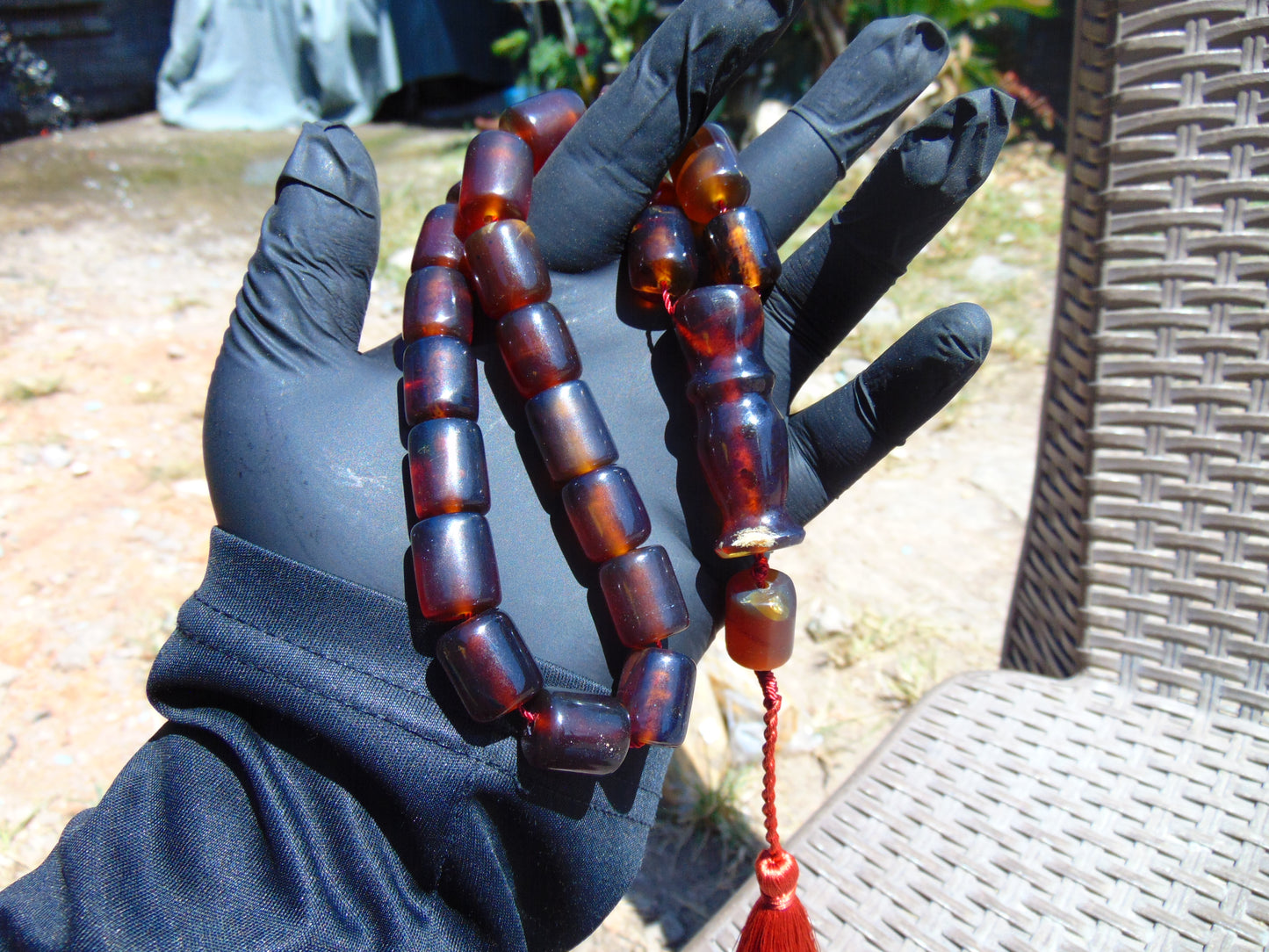 56 gr Komboloi Rosary 22+1 Beads Indonesian Red Blue Amber for Healing 26COA12