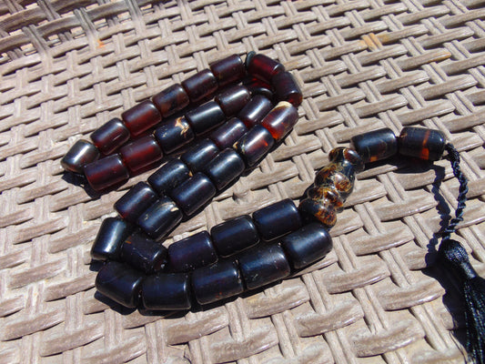 93 gr Tasbih Mesbah Rosary Komboloi 33+2 Beads Indonesian Red Amber for Healing 26TBA10