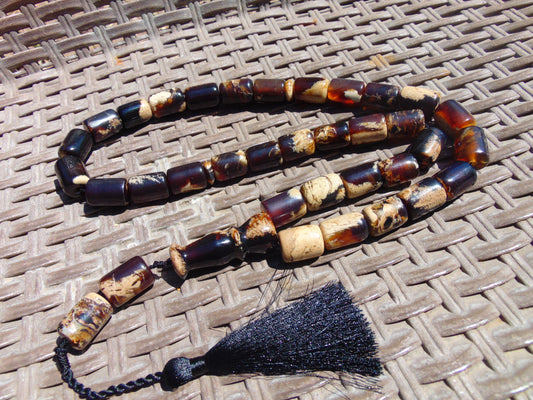 100 gr Tasbih Mesbah Rosary Komboloi 33+2 Beads Indonesian Red White Amber for Healing 26TBA07