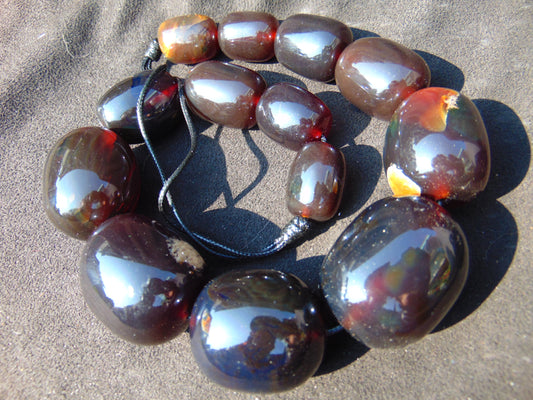 183 gr Big Necklace Indonesian dark red Amber for Healing A796