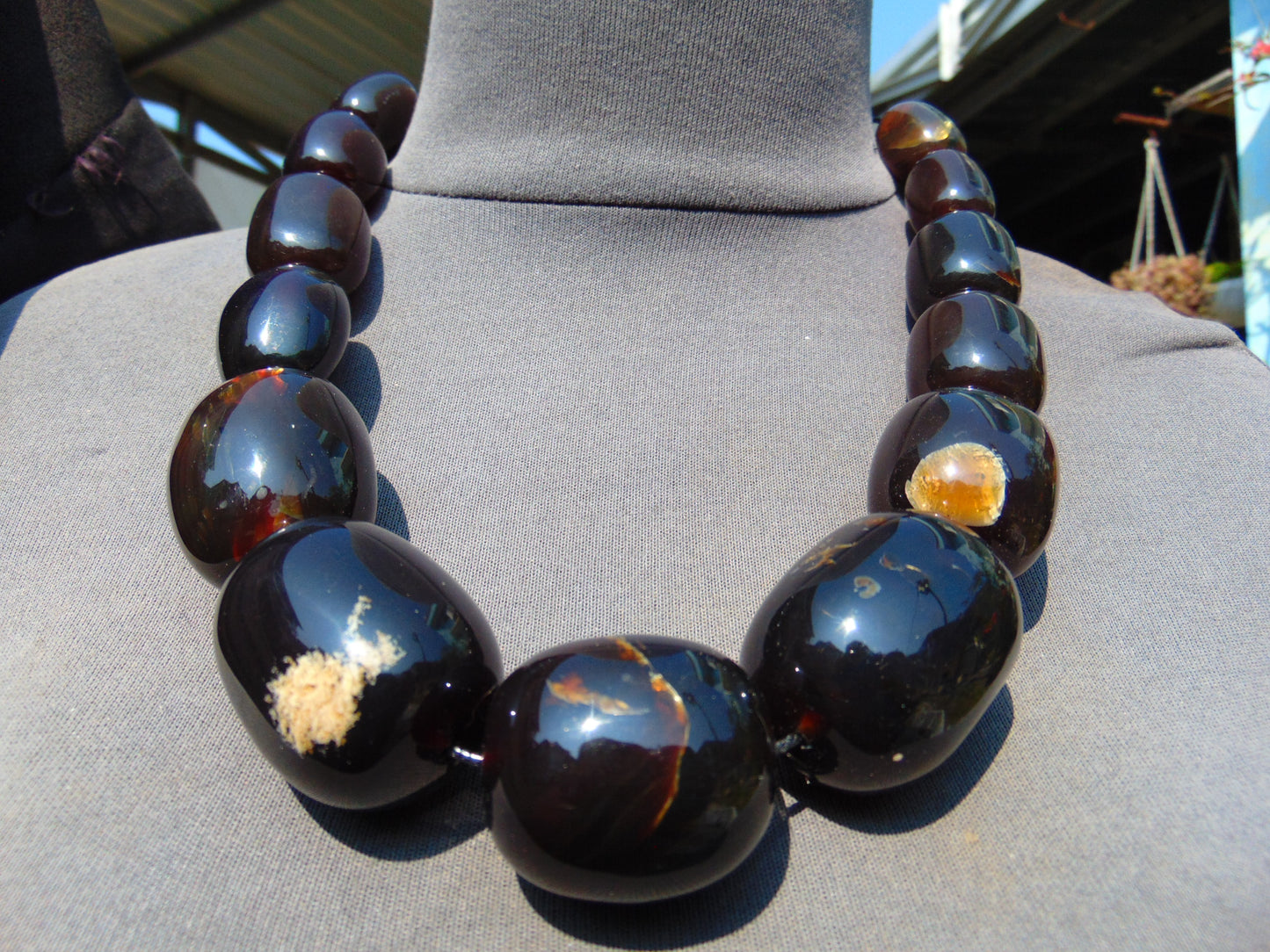 183 gr Big Necklace Indonesian dark red Amber for Healing A796