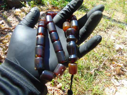59 gr Komboloi Rosary 22+1 Beads Indonesian Cherry Red Amber for Healing 26COA11