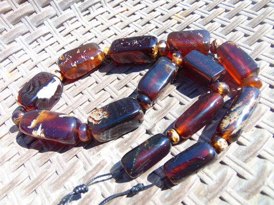 108 gr Small Necklace beads Indonesian Red Blue Amber for Healing 26NA29