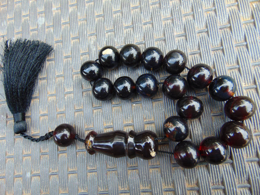 56 gr hand Tasbih 17 Beads 18 mm Indonesian Black Amber for Healing TR12
