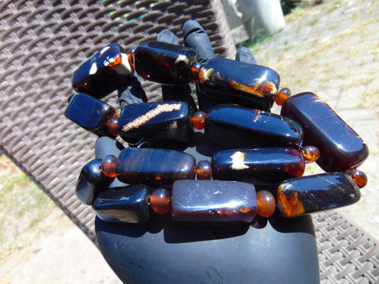 128 gr Small Necklace beads IndonesianDark Blue Amber for Healing 26NA34