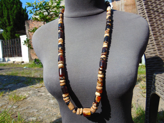 66 gr 71 Beads Combination Necklace Indonesian Sumatra Amber for Healing string 50 cm No.30