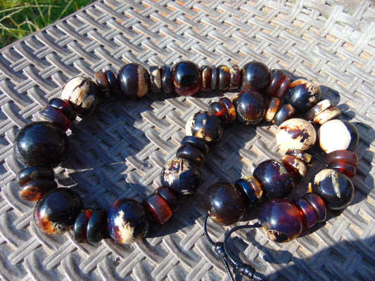 222 gr 51 Beads Combination Necklace Indonesian Sumatra Amber for Healing string 50 cm NC44