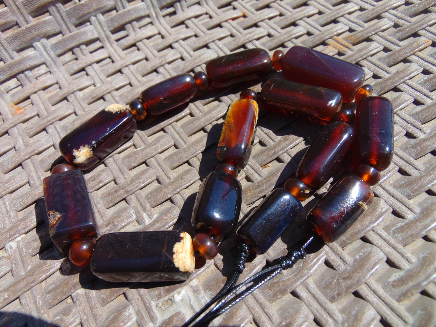 69 gr Small Necklace beads Indonesian Crystal Blue Red Amber for Healing 26NA23