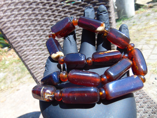 69 gr Small Necklace beads Indonesian Crystal Blue Red Amber for Healing 26NA23