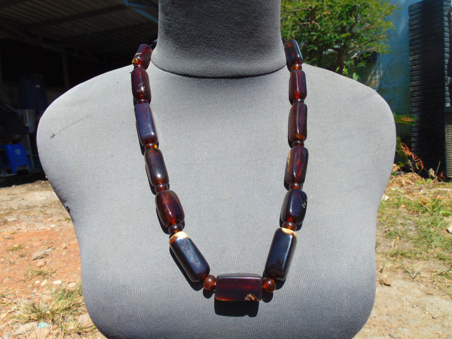 69 gr Small Necklace beads Indonesian Crystal Blue Red Amber for Healing 26NA23
