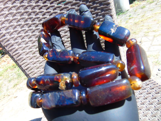 107 gr Small Necklace beads Indonesian Crystal Dark Blue Amber for Healing 26NA26