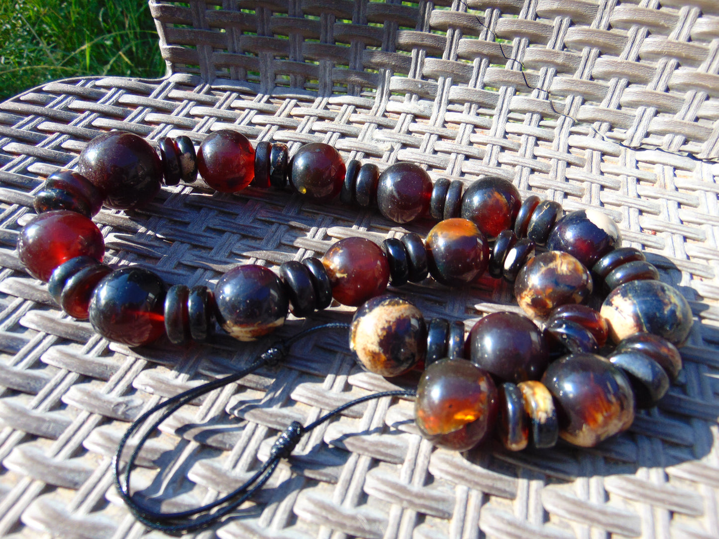 215 gr Big Necklace Indonesian Dark White Blue Amber for Healing NEC45