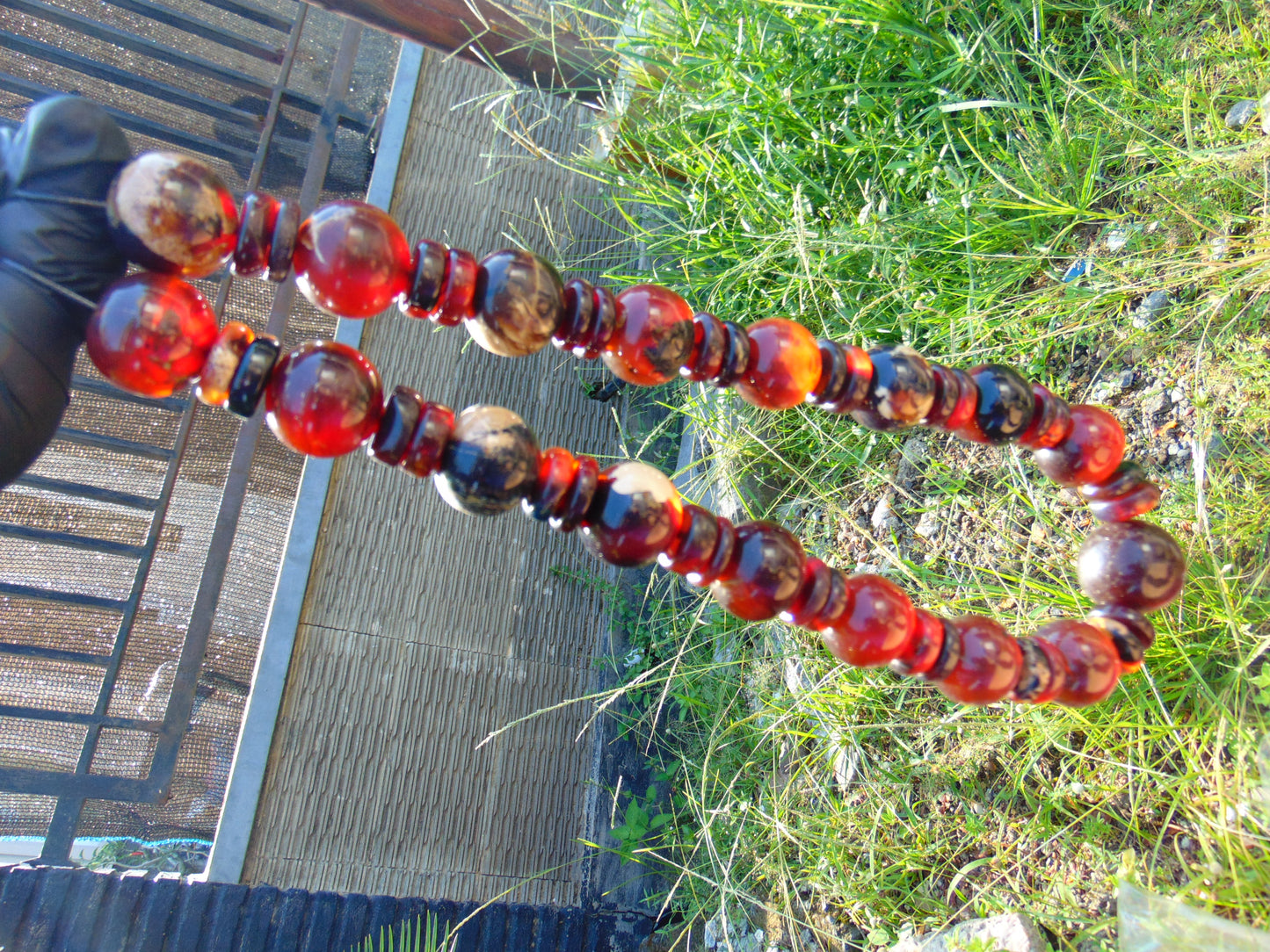 215 gr Big Necklace Indonesian Dark White Blue Amber for Healing NEC45