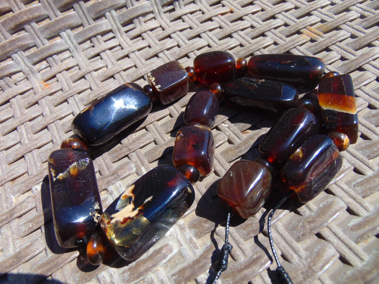 91 gr Small Necklace beads Indonesian Blue Red Amber for Healing 26NA25