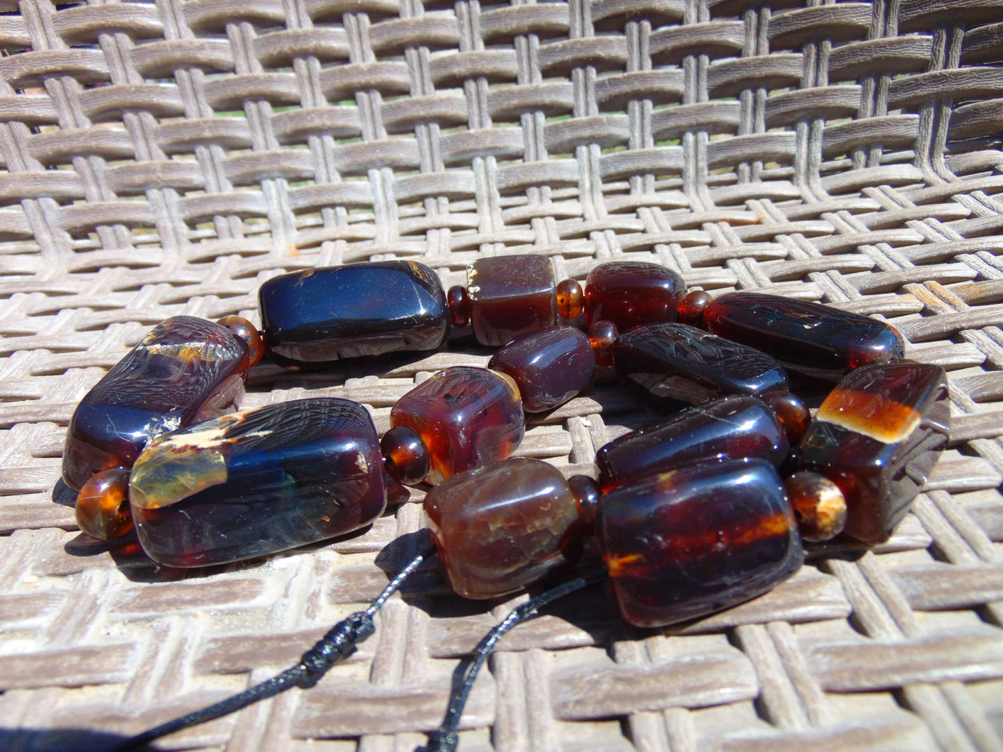 91 gr Small Necklace beads Indonesian Blue Red Amber for Healing 26NA25