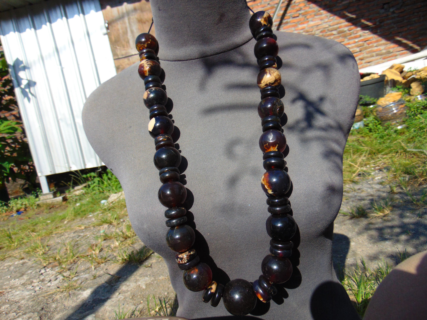 215 gr Big Necklace Indonesian Dark White Blue Amber for Healing NEC45