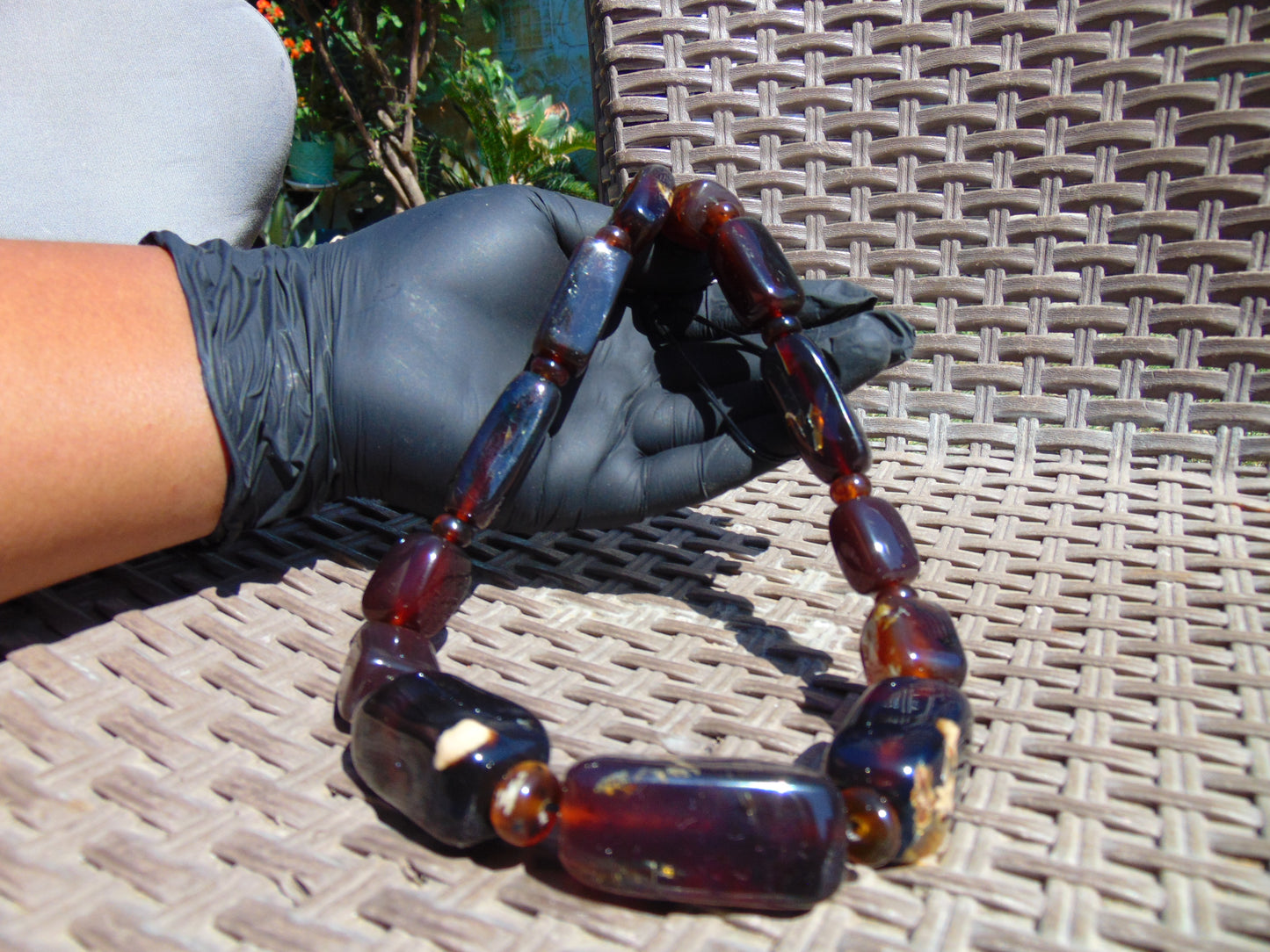 91 gr Small Necklace beads Indonesian Blue Red Amber for Healing 26NA25