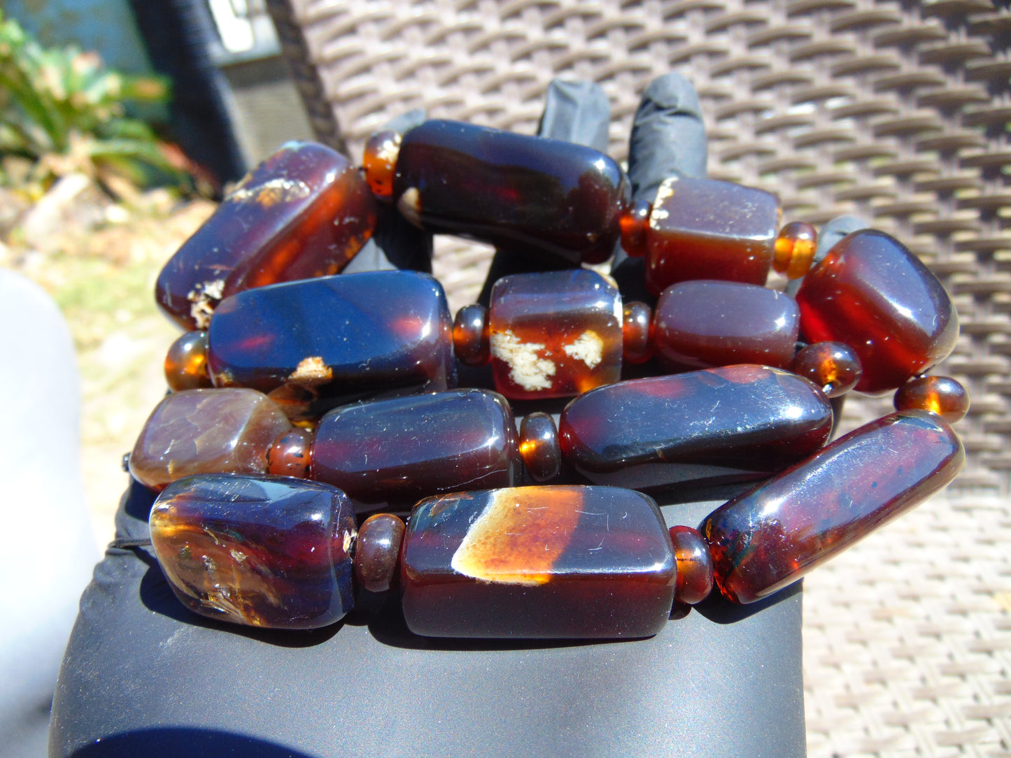 91 gr Small Necklace beads Indonesian Blue Red Amber for Healing 26NA25