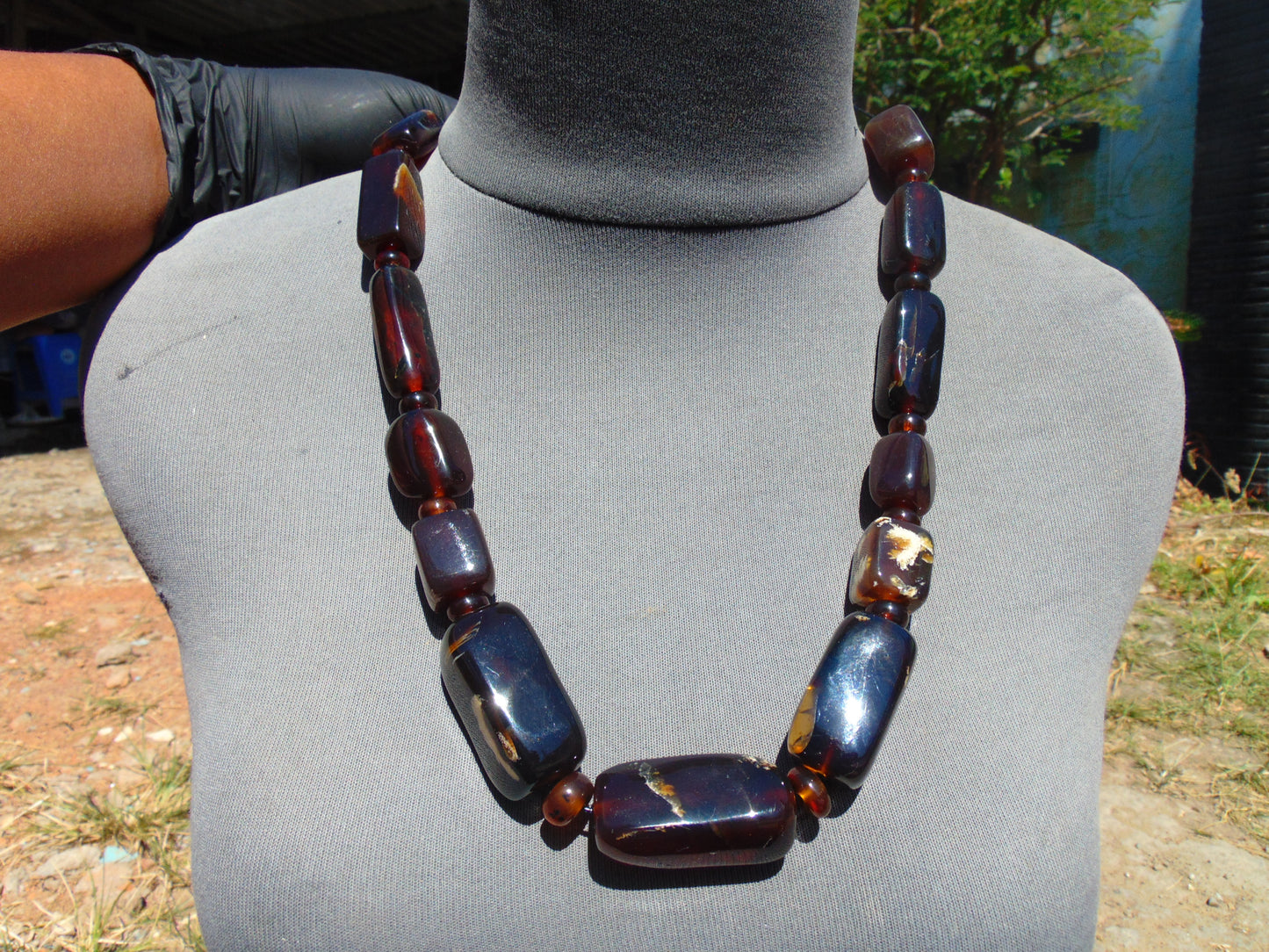 91 gr Small Necklace beads Indonesian Blue Red Amber for Healing 26NA25