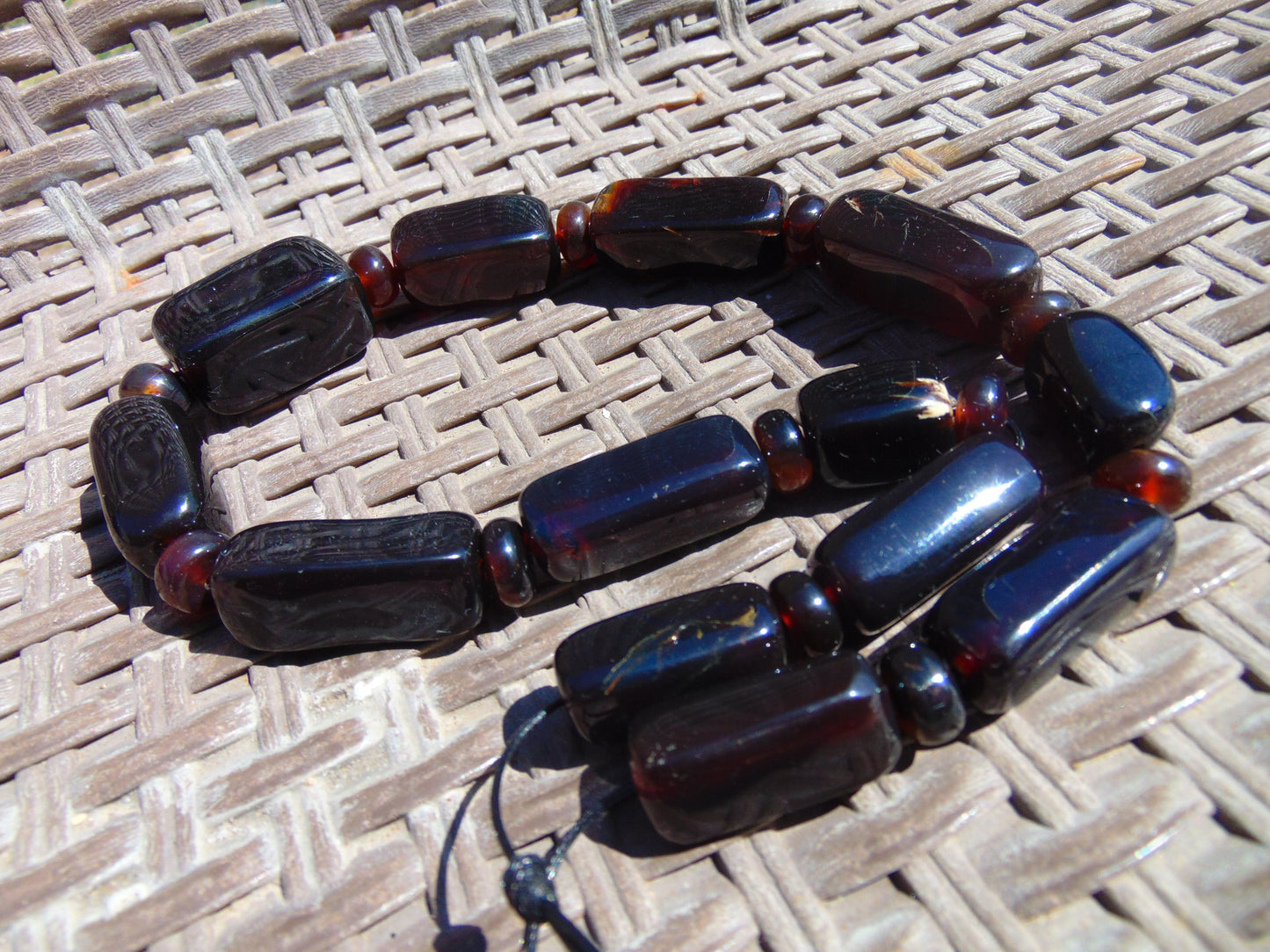 89 gr Small Necklace beads Indonesian Cherry Red Blue Amber for Healing 26NA15