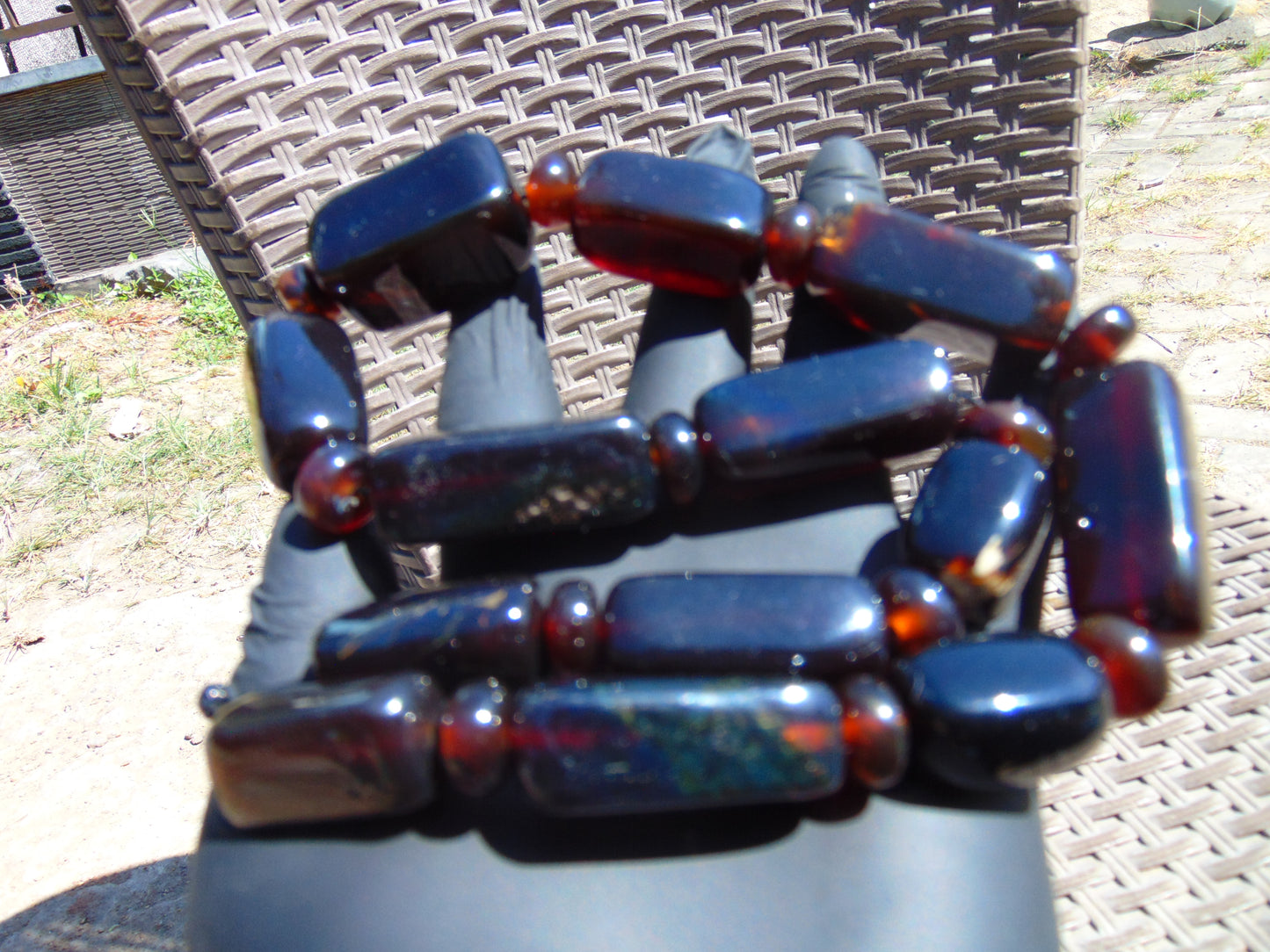 89 gr Small Necklace beads Indonesian Cherry Red Blue Amber for Healing 26NA15