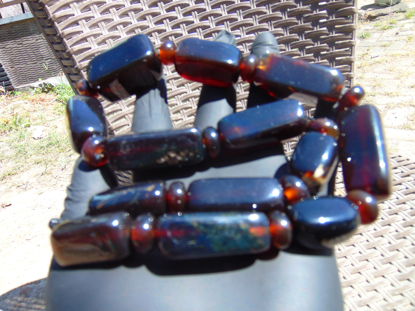 89 gr Small Necklace beads Indonesian Cherry Red Blue Amber for Healing 26NA15