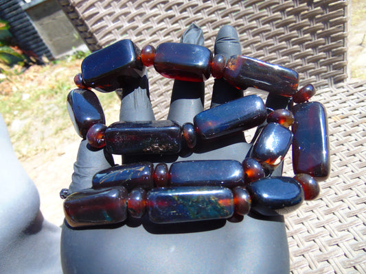 89 gr Small Necklace beads Indonesian Cherry Red Blue Amber for Healing 26NA15