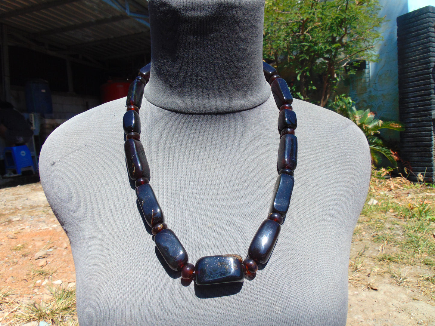 89 gr Small Necklace beads Indonesian Cherry Red Blue Amber for Healing 26NA15