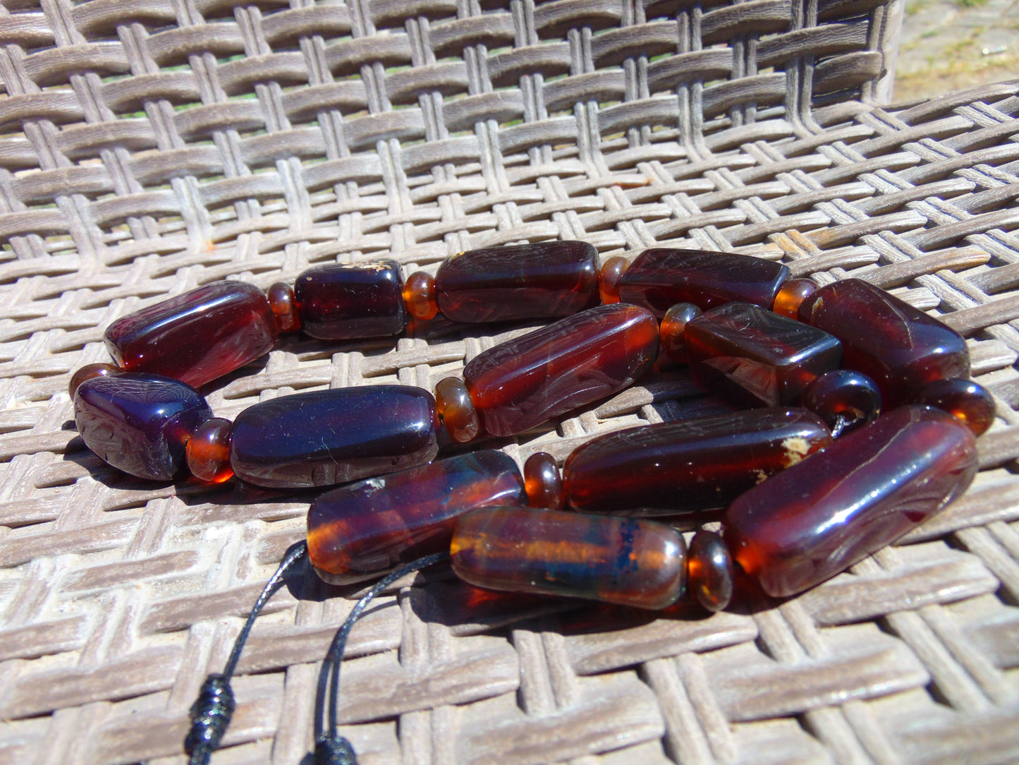 85 gr Small Necklace beads Indonesian Crystal Blue Red Amber for Healing 26NA14