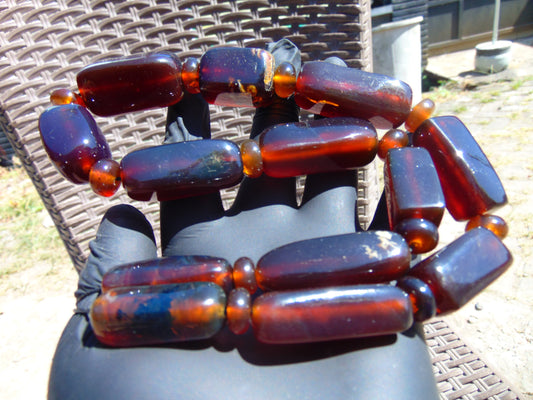 85 gr Small Necklace beads Indonesian Crystal Blue Red Amber for Healing 26NA14