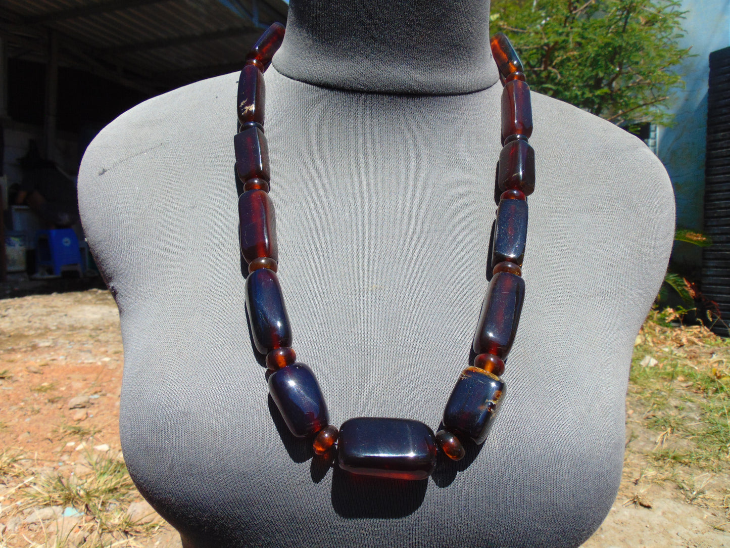 85 gr Small Necklace beads Indonesian Crystal Blue Red Amber for Healing 26NA14