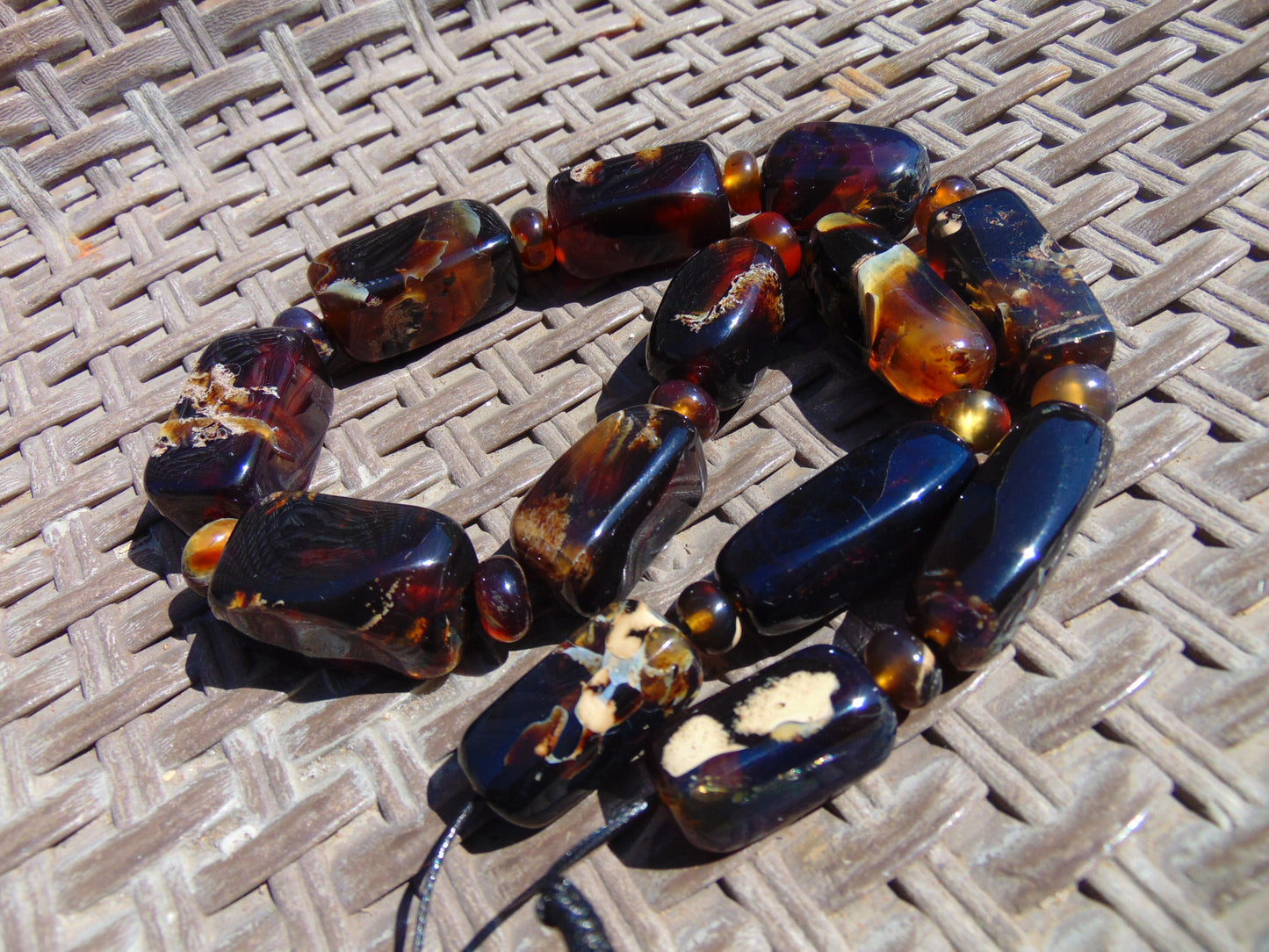 110 gr Small Necklace beads Indonesian Dark Blue Amber for Healing 26NA12