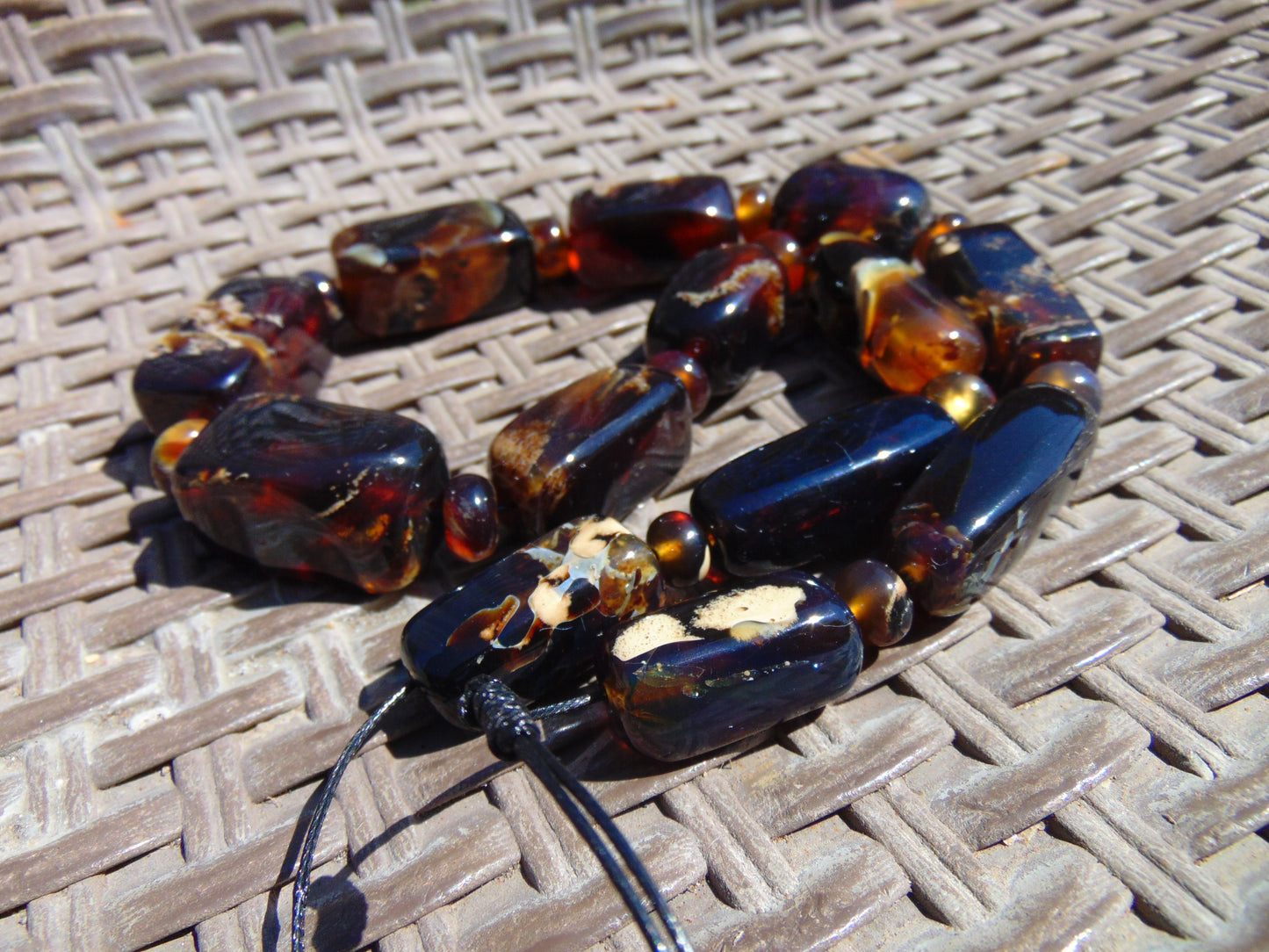 110 gr Small Necklace beads Indonesian Dark Blue Amber for Healing 26NA12