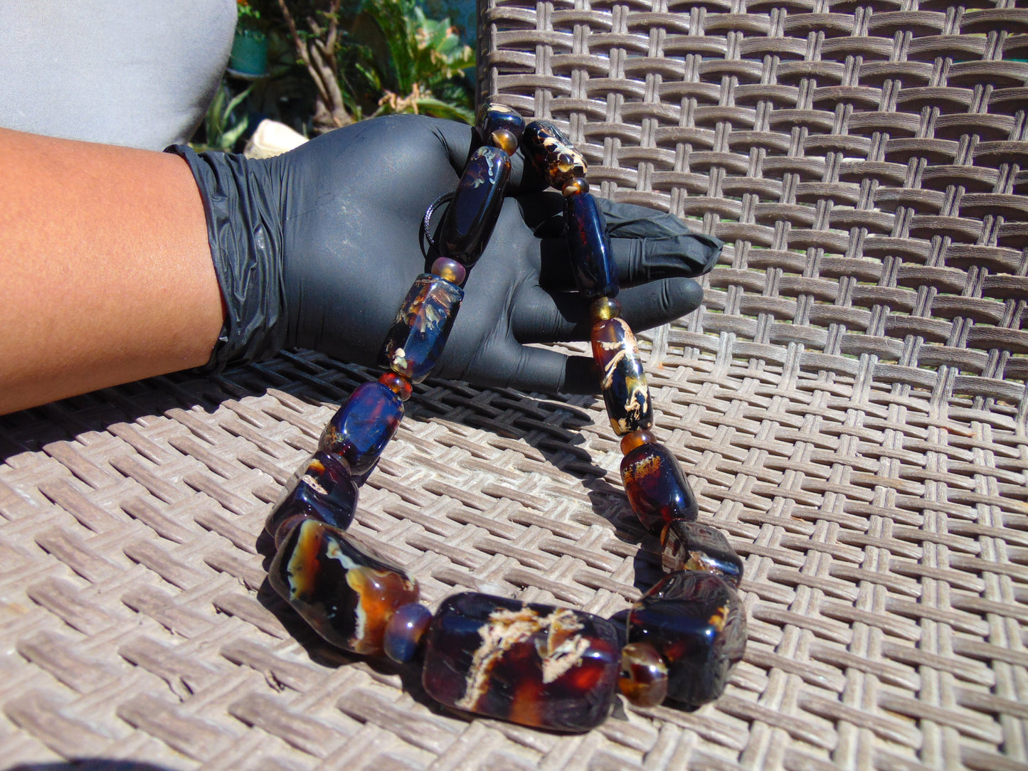 110 gr Small Necklace beads Indonesian Dark Blue Amber for Healing 26NA12