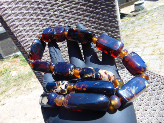 110 gr Small Necklace beads Indonesian Dark Blue Amber for Healing 26NA12