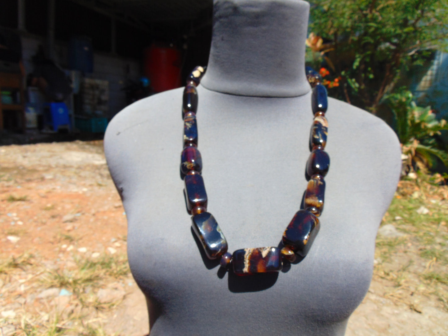 110 gr Small Necklace beads Indonesian Dark Blue Amber for Healing 26NA12