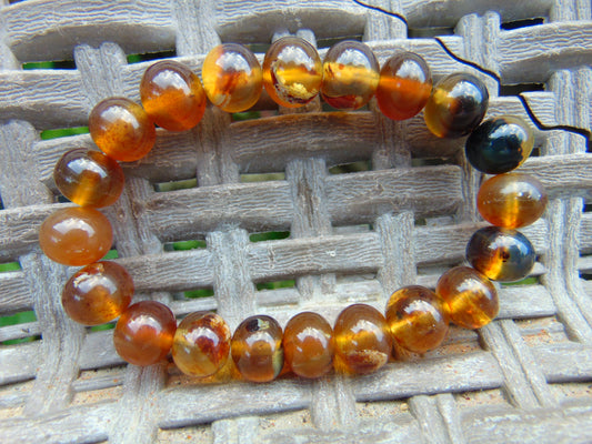 13 Gram Small Beads Bracelet Indonesian  Yellow Blue Amber for Healing A20G311