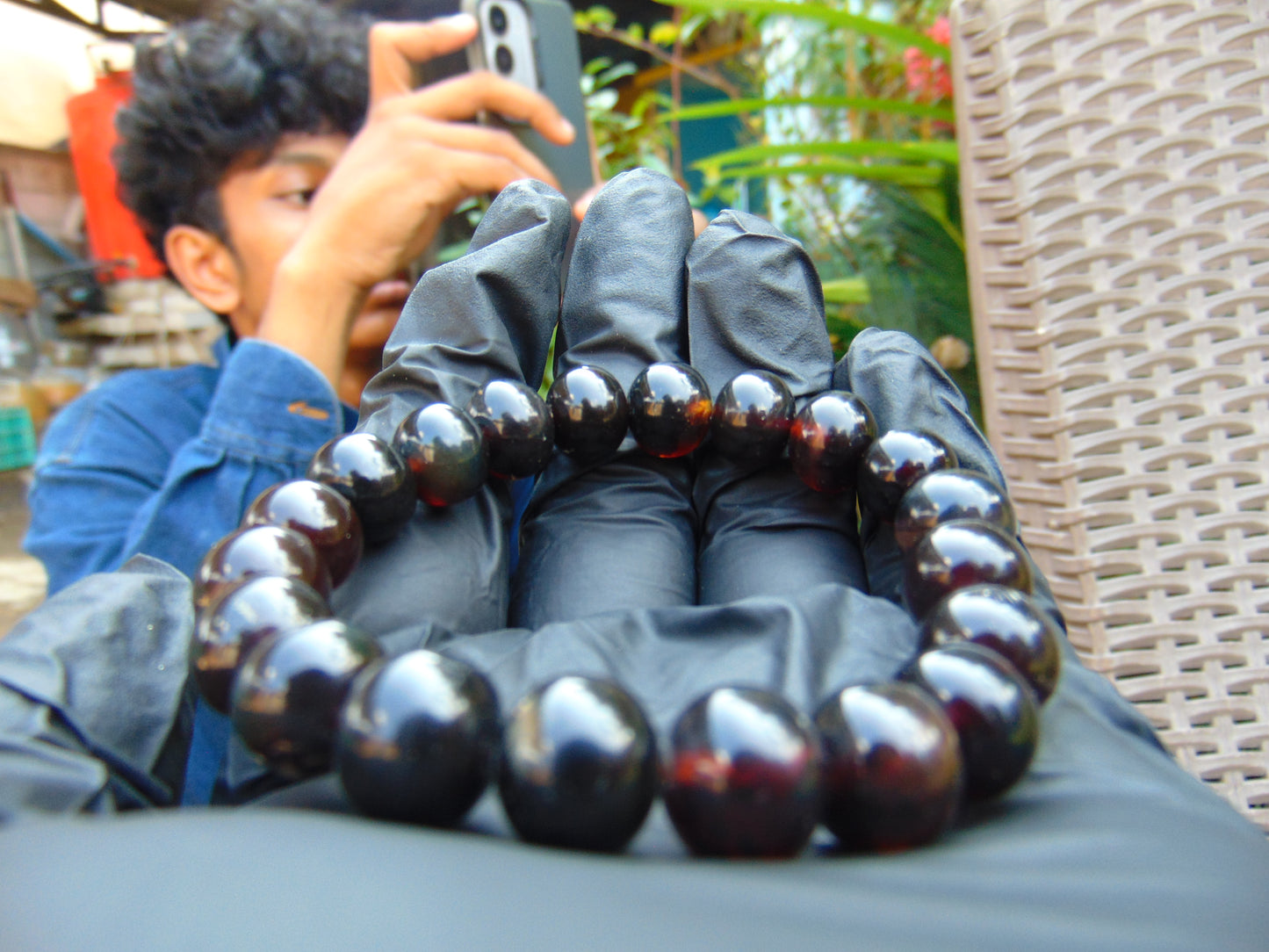 13 Gram Small Beads Bracelet Indonesian Black Amber for Healing A20G294