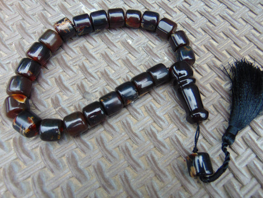84 gr Komboloi  Rosary 22 Beads 15x15 mm Indonesian Dark Red Amber for Healing CO8