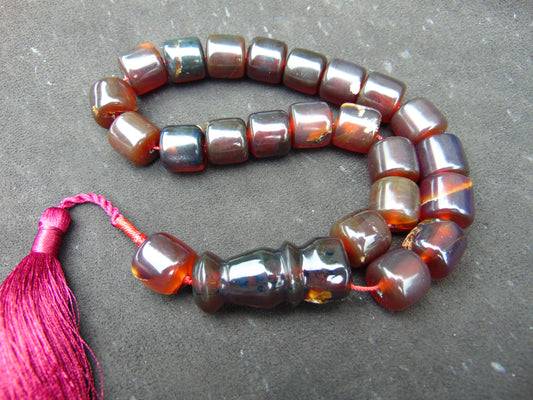 71 gr Komboloi Rosary 22 Beads 15x15 mm Indonesian Red Bluish Amber for Healing CO3