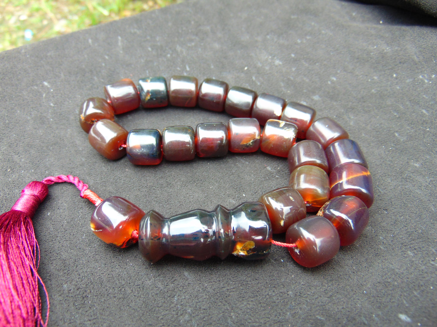 71 gr Komboloi Rosary 22 Beads 15x15 mm Indonesian Red Bluish Amber for Healing CO3