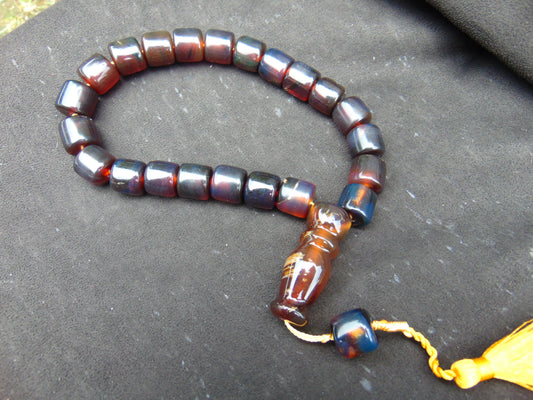 74 gr Komboloi Rosary 22 Beads 15x15 mm Indonesian Red Blue Amber for Healing CO4