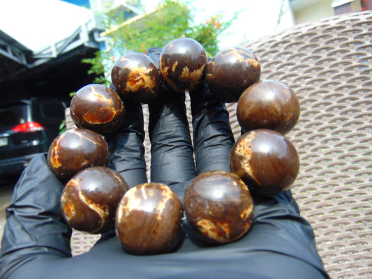 87 gr 10 Beads 25mm Bracelet Aromatic Amber Indonesia for Healing 26BN10