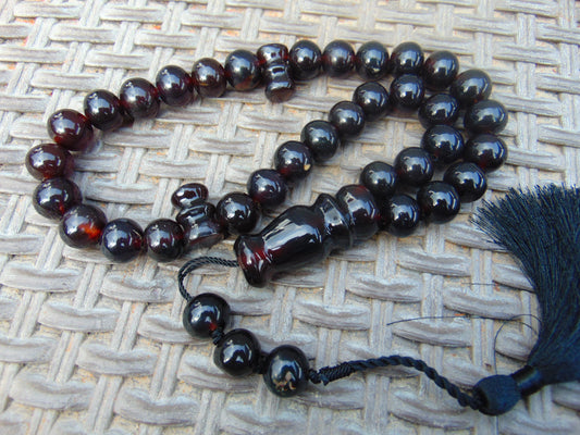 73 gr Tasbih 36 Beads 14 mm Mesbah Rosary Indonesian Cherry Red Amber for Healing FR48